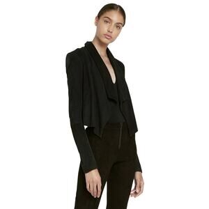 Alice + Olivia Harvey Open Front Goat Leather Suede Black Cropped Jacket S